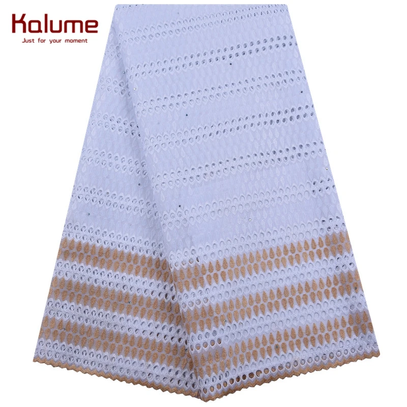 

Kalume Latest African Lace Fabric Nigerian Holes Swiss Cotton Lace Fabric With Stones French Tulle Lace Fabric For Sewing F1894