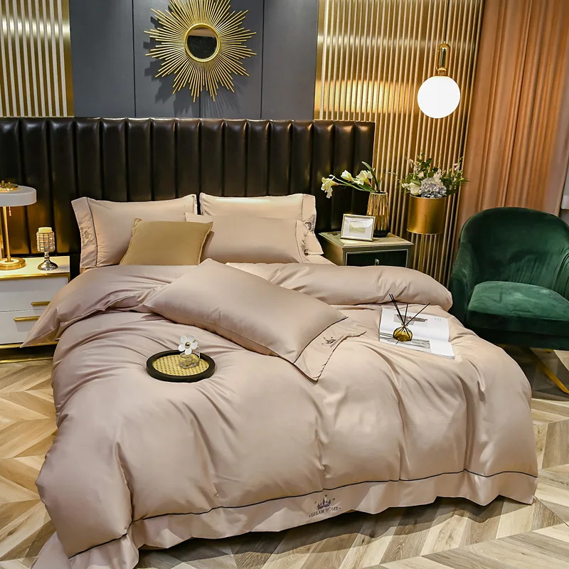 

Modern Luxury Embroidery Bedding Sets Bed Flat Sheet Simple Duvet Cover Set With Pillowcase Queen Adult Quilt Covers Bedclothes
