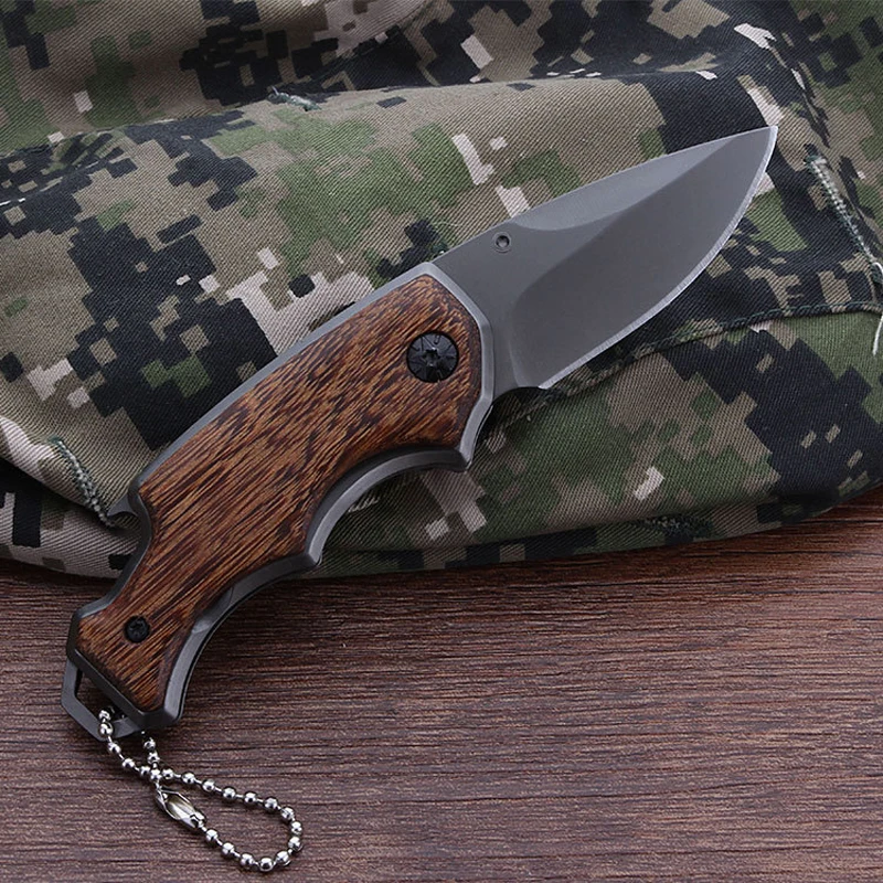 

Gray Color 5CR15MOV Blade Knives Keychain Mini Pocket Folding Hunting Knife Tactical Survival Knives Wood Handle Hand Tools