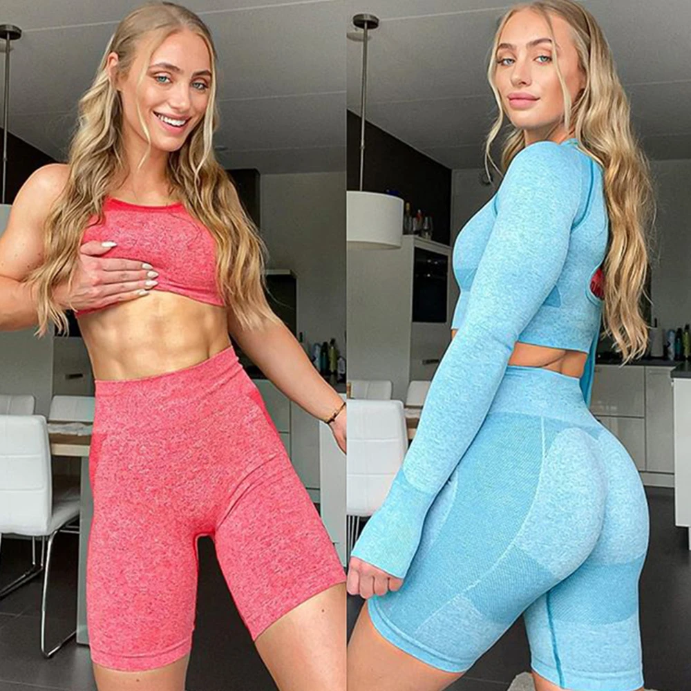 

Gym Clothes 4Piece Women Seamles Yoga Set Sports Tracksuit Leggings Bra Tops Shorts Sportsuit Fitness Workout Active Wear