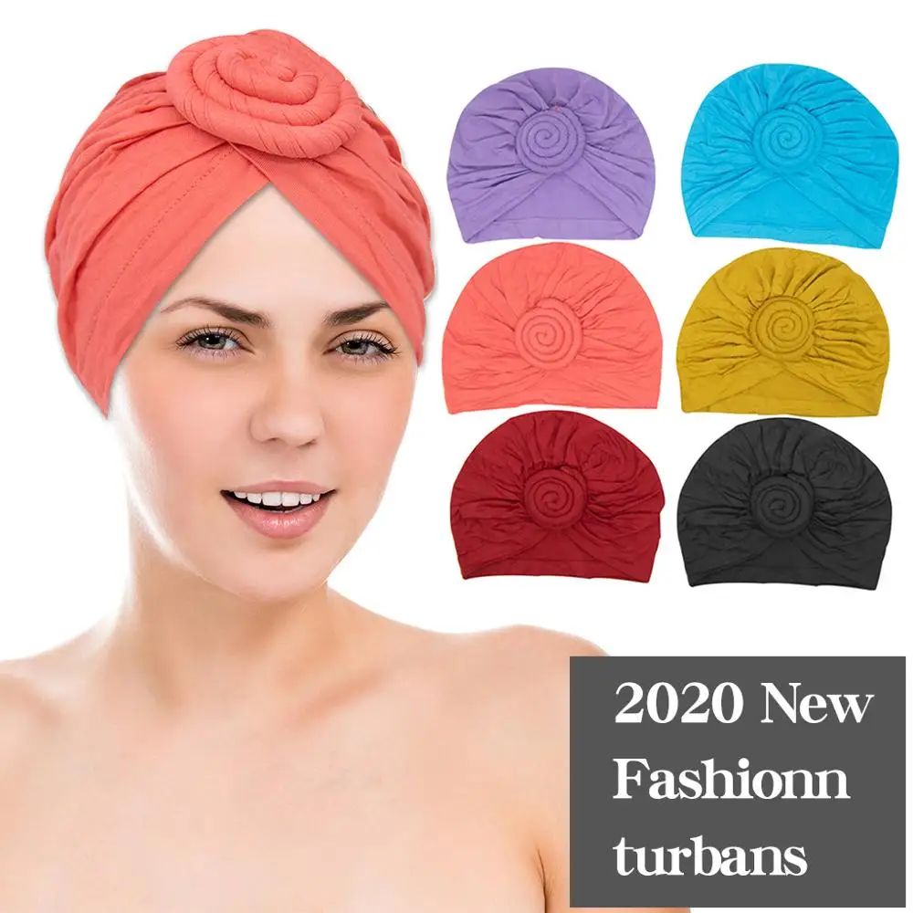 

Ladies Headscarves Muslim Headscarves Hats African Headscarves Hats Solid Color Pan Flower Hats Stretch Soft Hair Material Hats