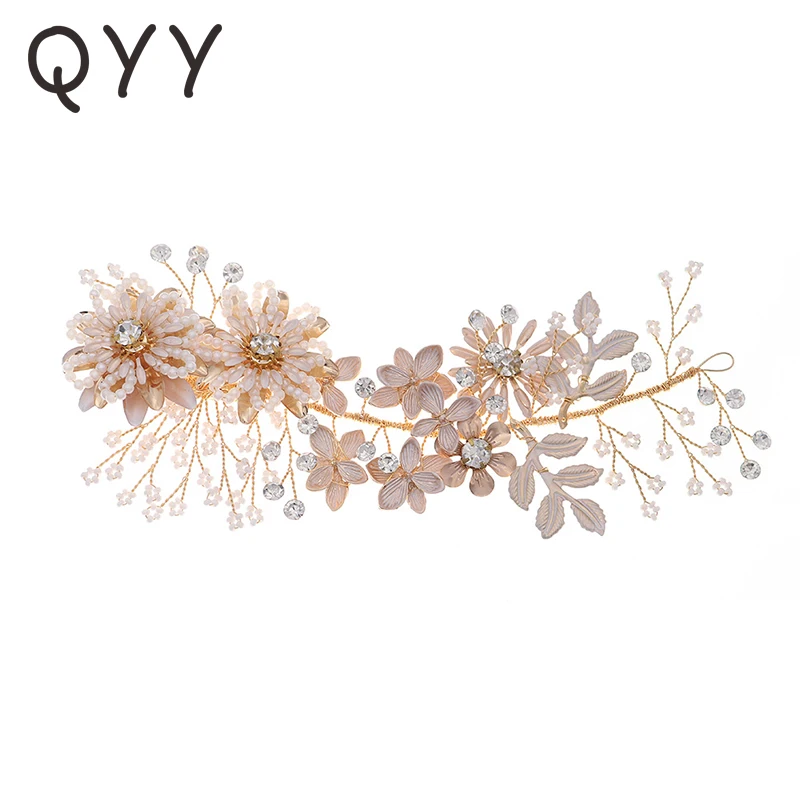 

QYY Bridal Wedding Hair Jewelry Pearl Hair Clips for Women Accessories Gold Color Flower Hair Pins Bride Headpiece Gifts