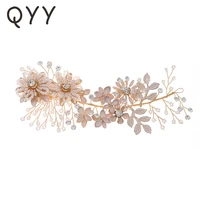 qyy bridal wedding hair jewelry pearl hair clips for women accessories gold color flower hair pins bride headpiece gifts