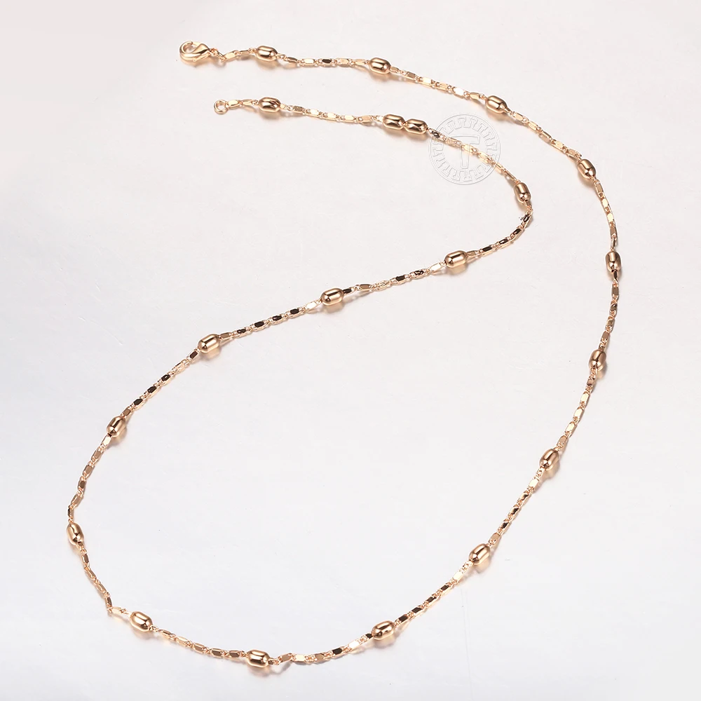 2 мм элегантные бусы ожерелья для женщин девочек 585 Роза цепочка с золотой бусиной