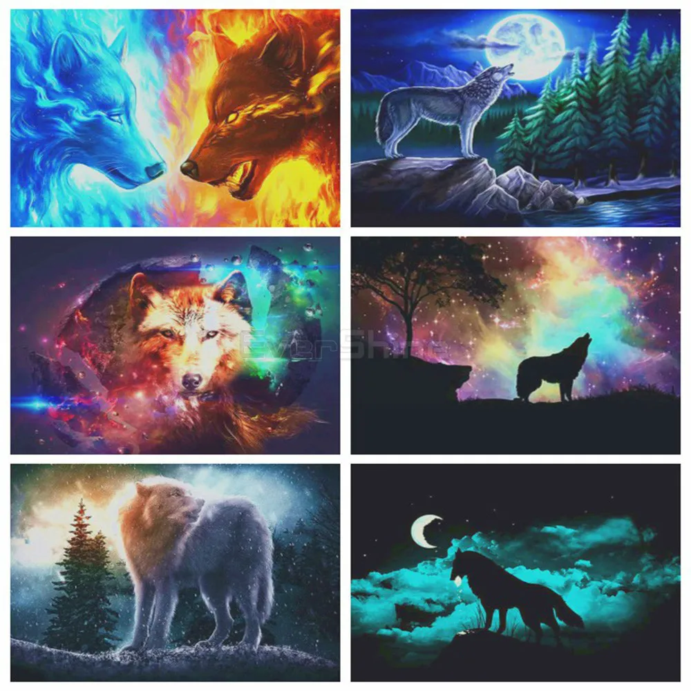 

CraftArtGo 5D DIY Diamond Embroidery wolf Full Square Round Rhinestone Mosaic Painting Cross Stitch Flowers Diamond Kit