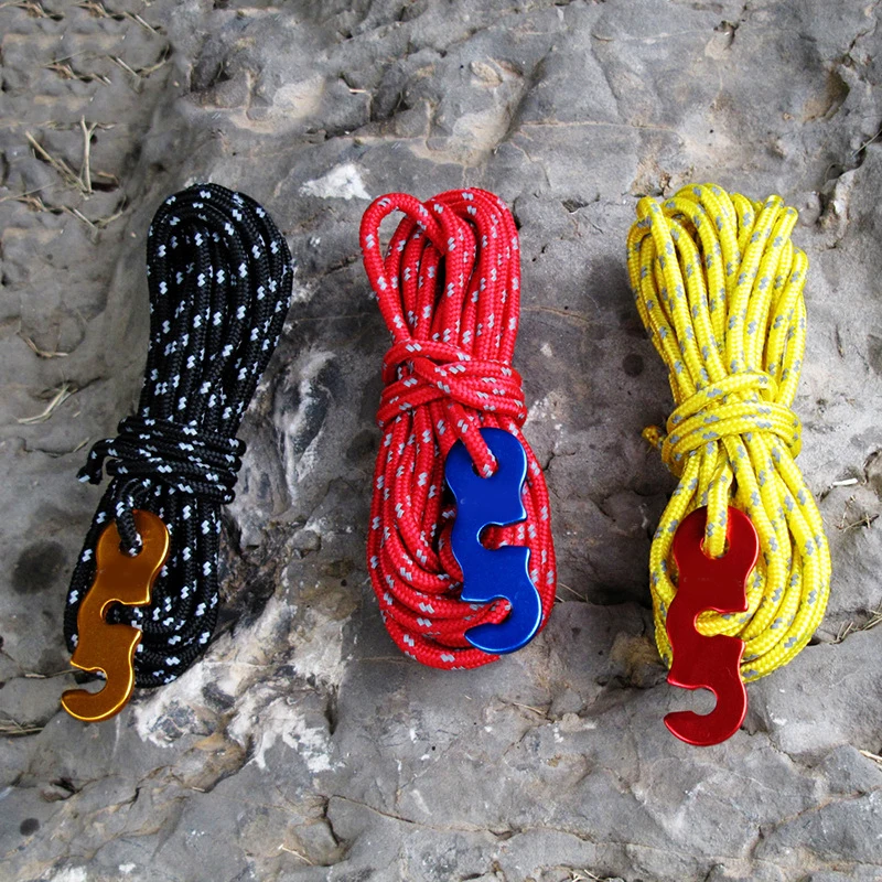 

3mm Reflective Tent Cords with Rope Tensioners Adjuster Set of 4 Light Nylon Camp Cord with Wind Rope Buckle for Hiking