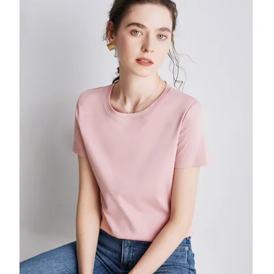 

2021 new fashion T-shirt Round neck solid color Slim women casual