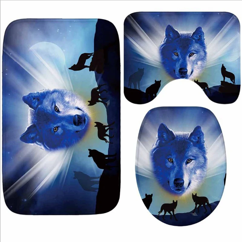 

The wolf returns to the bathroom three-piece rug foreign trade custom water-absorbing anti-skid flannel floor mats