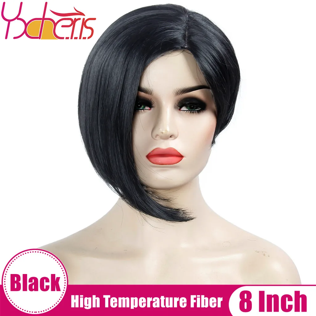 

YXHAIR 8 дюймов синтетический короткий прямой косплей парик для женщин 1B черный высокотемпературное волокно