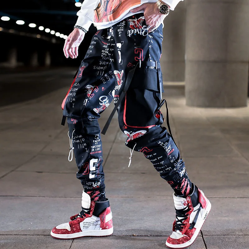 

Man Pants New Fashion Streetwear Stitching Color Joggers Hip Hop Long Pants Men Elastic Waist Cargo Pants