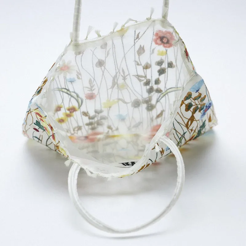 Summer new style mesh full embroidery flowers clear shoulder bag romantic single tote shopping | Багаж и сумки
