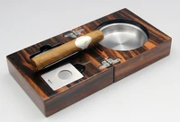 cohiba brown cedar wood cigar cigarette tobacco ashtray holder 1 ash slot with sharp metal cigar cutter office ashtray gift set