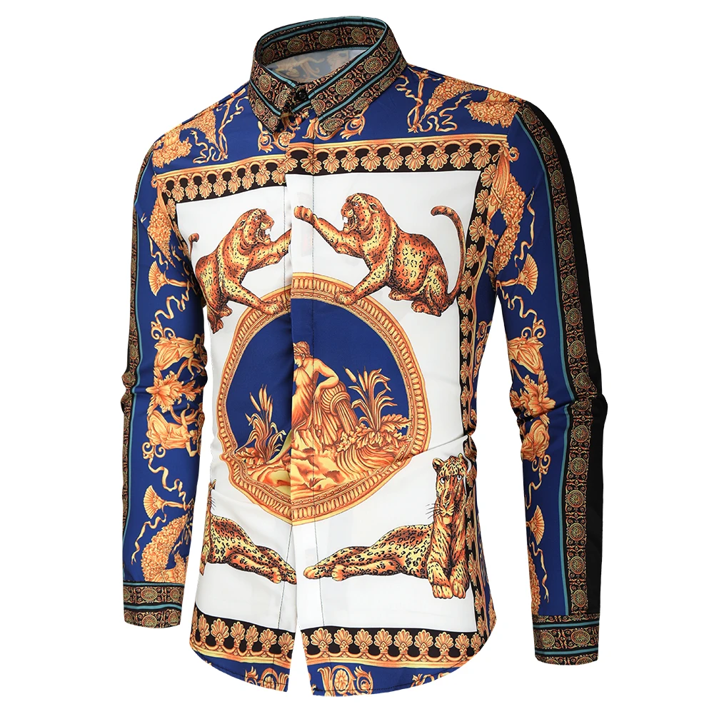 

Повседневная рубашка для мужчин, барокко, банкетная рубашка с пейсли, мужская рубашка, роскошные корейские мужские рубашки с длинным рукаво...