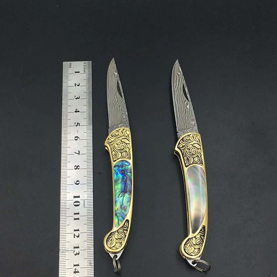 Карманный складной нож из дамасской стали ручной работы Походный для