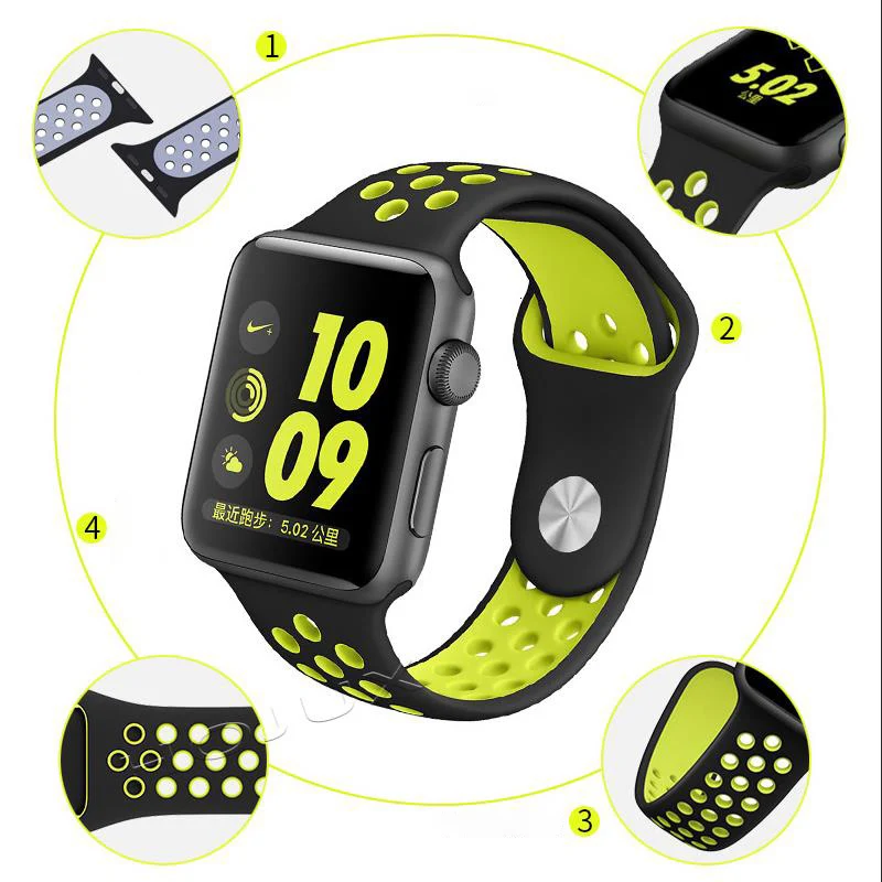 Мягкий силиконовый сменный Браслет для Apple Watch серии 1 2 3 4 5 дышащий ремешок iwatch 44 мм 40 мм 42 мм ремешок 38 мм ремешок