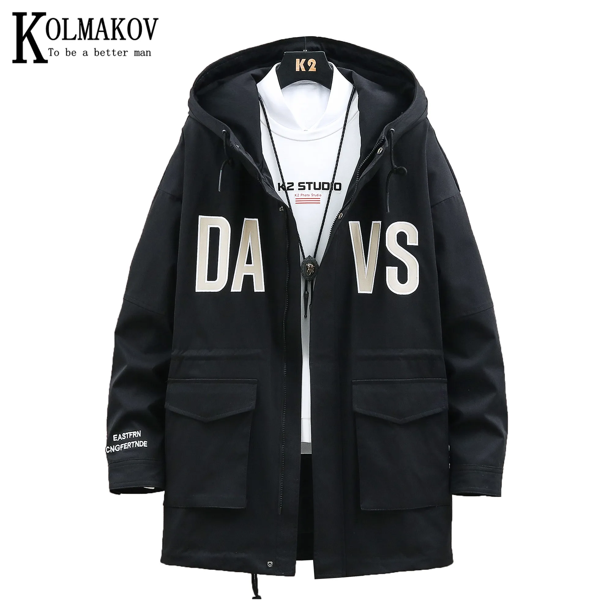 

KOLMAKOV Men's Jacket Casual Fashion Tops For Spring And Fall Outdoor Fashion Workwear Hooded Coat Slim Male Overcoat