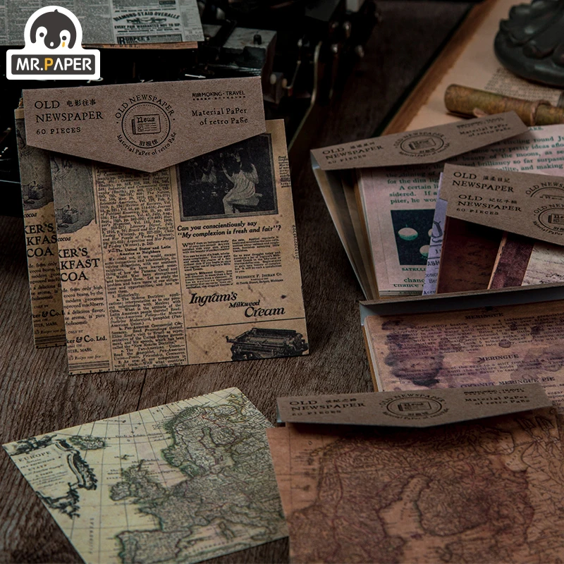

Mr.paper 60 Pcs/bag 8 Designs Vintage Retro Style Old Newspaper Series Creative Hand Account Decoration DIY Collage Material