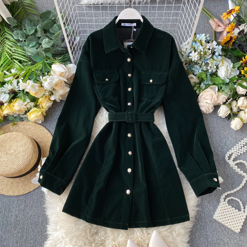 Деловое платье для женщин офисное тонкое ТРАПЕЦИЕВИДНОЕ бархатное с длинным