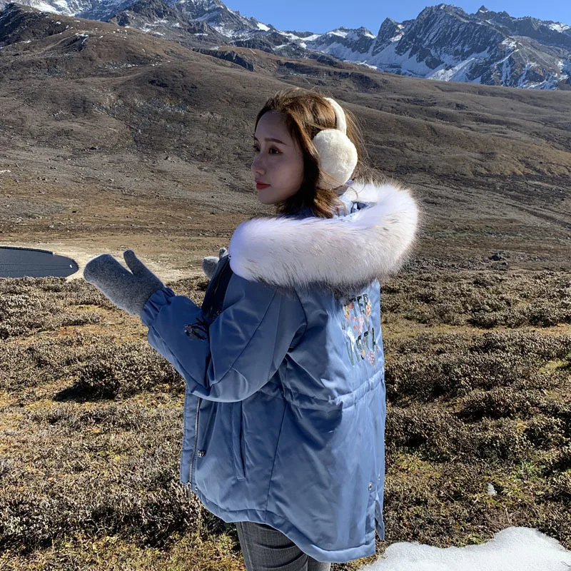 

Fashion luxury brand women's down jacket short section thick white duck down warm big fur collar hooded winter jacket women