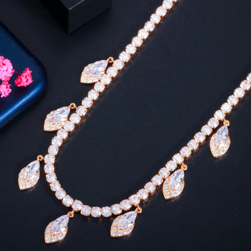 

CWWZircons Gorgeous Dangle Marquise Cut Charms Cubic Zirconia Chain Tennis Necklace for Women Engagement Party Jewelry CP071