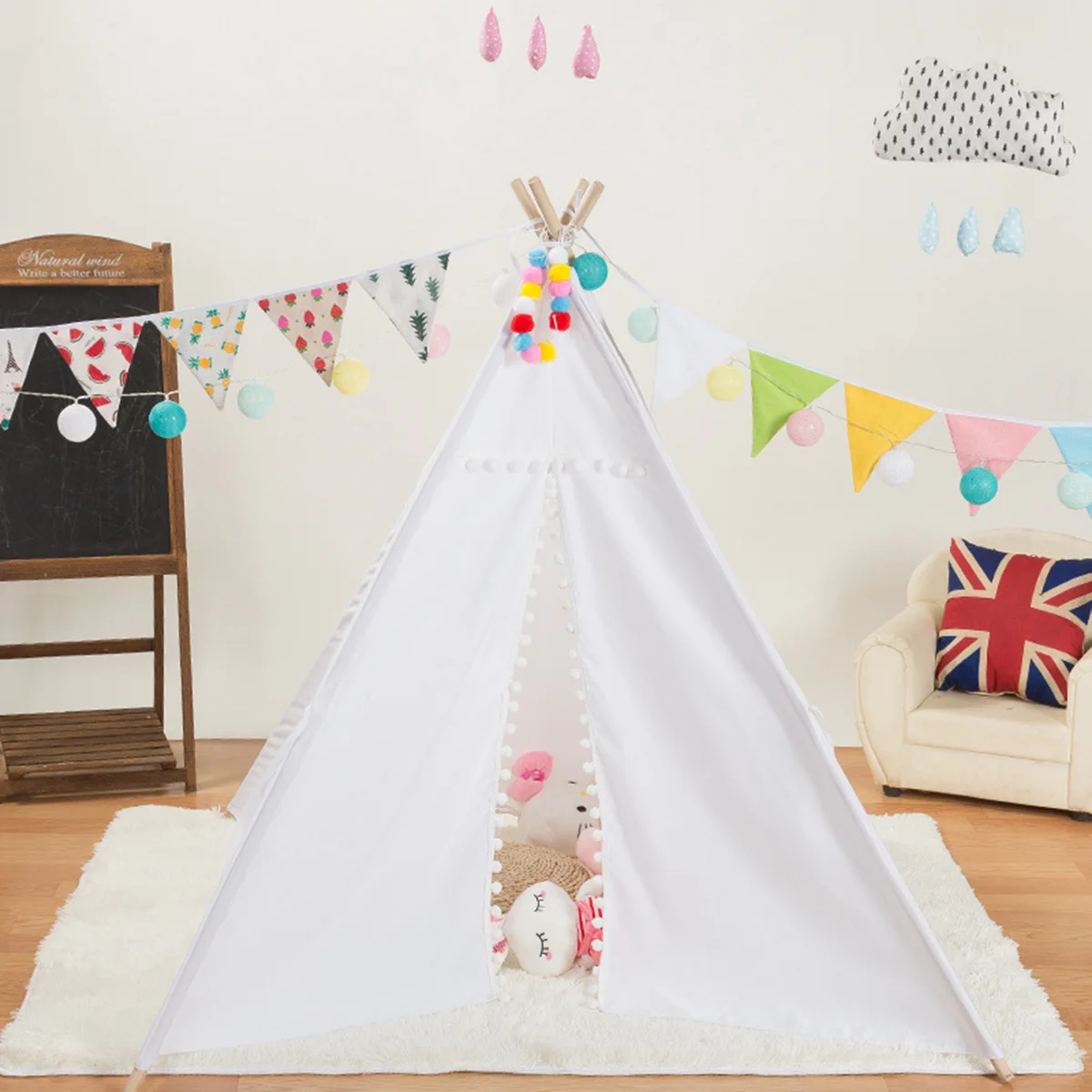 

Палатка Tipi для детей, 135 см, игровая палатка, вигвам, дом, вигвам, комната, детская палатка, игровой домик, треугольный вигвам, меховой шар, спа...