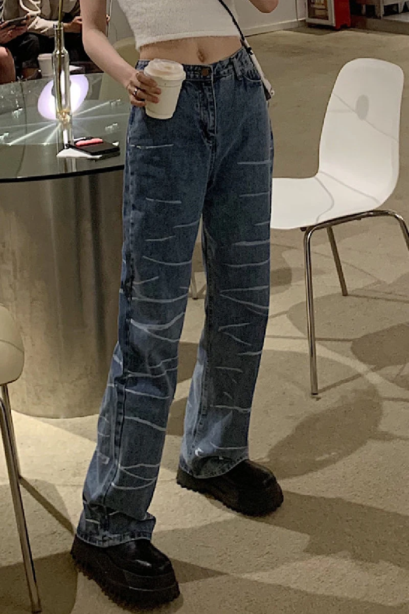 

Retro Crack Wash High Waist Loose Straight Jeans Xt21040302