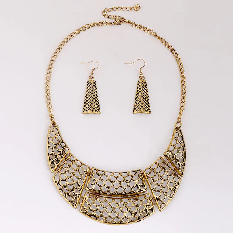 LZHLQ панк полый геометрический чокер эффектные ожерелье серьги набор для женщин ожерелья из сплава Подвески