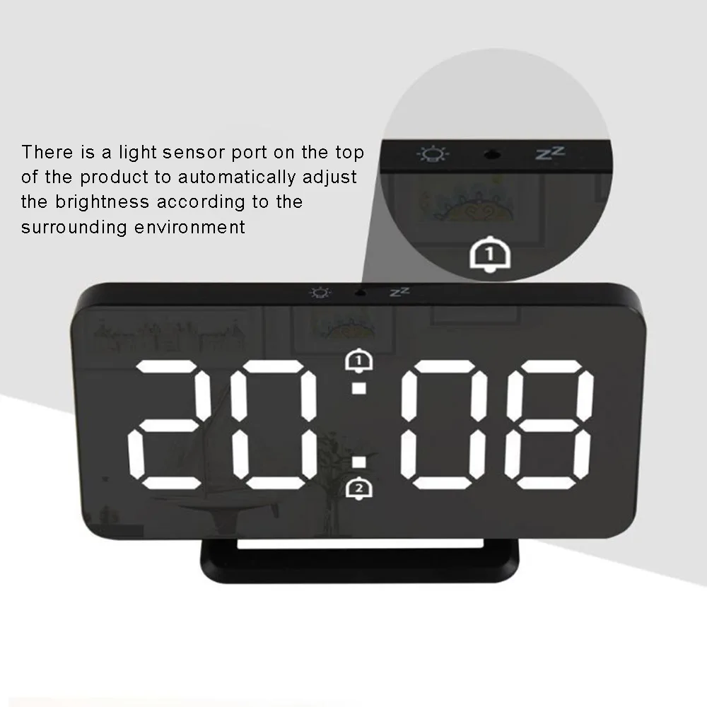 

1 pc Digital Mirror Alarm Clock LED Dual Alarm Wall Table Electronic Temperature Clocks Multifunction Watch Snooze Alarm Clock