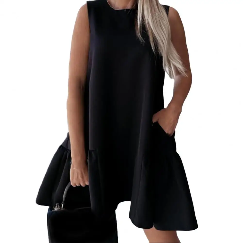 

Women's Summer Dresses For 2021 Ruffle Skirt Hem Solid Color Women Round Neck Large Hem Skirt for Beach Shopping Maternity Dress