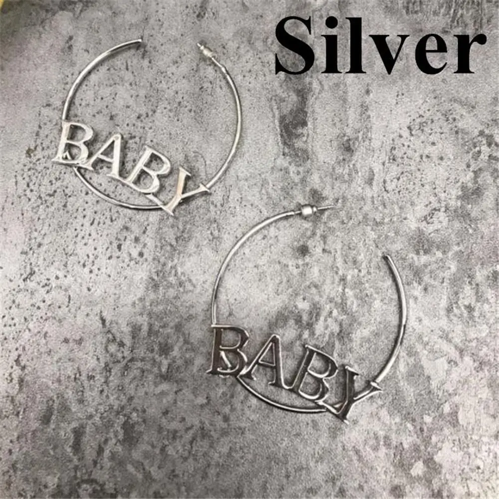 silver OPPOHERE буквы Baby большие круглые серьги в виде капель с золота или серебра серьги-кольца Bling Ювелирные серьги Любители круг уха серьги-кольца Jewelr - Окраска металла: silver