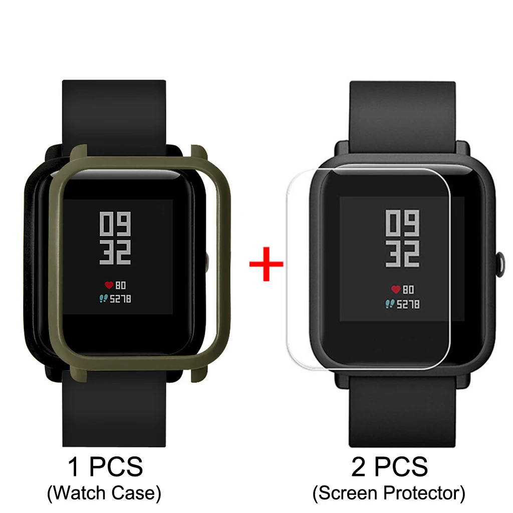 Army Green Inasmile Стильный чехол+ 2 шт Защитная пленка для экрана для xiaomi correa amazfit bip ремень pulseira amazfit bip чехол Аксессуары - Цвет: Army Green