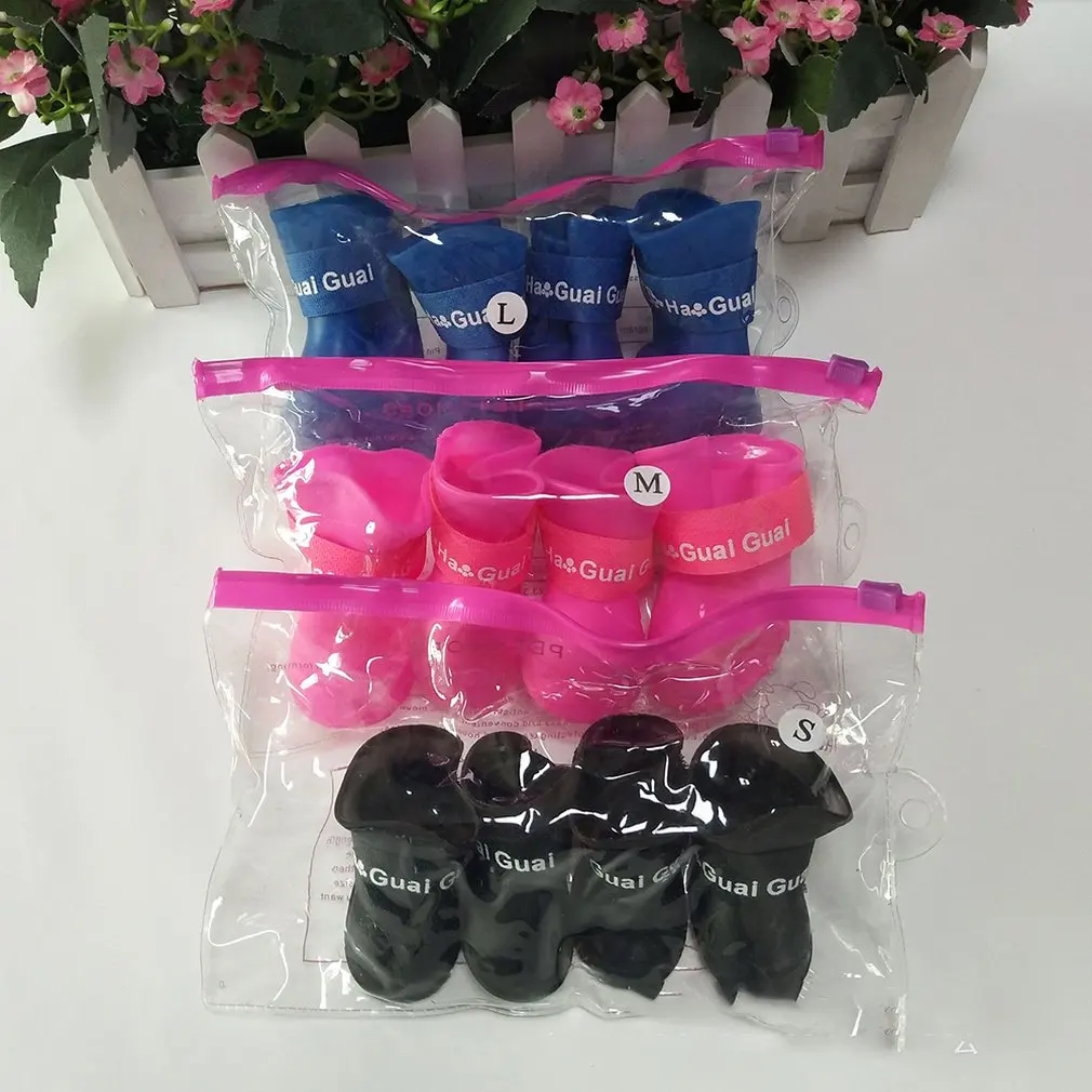 

1 Pair/SET Waterproof Silicone Anti-Slip Pets Dogs Shoes Breathable Solid Color Rain Boots Shoes for Pet Supplies