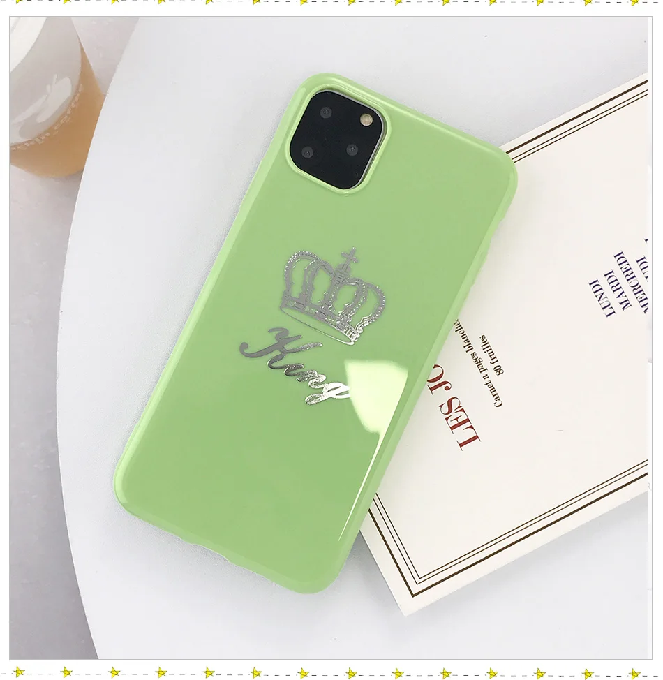 USLION чехол для телефона с мультяшной короной для iPhone 6, 6 s, 7, 8 Plus, мягкие чехлы из ТПУ для iPhone 11 Pro Max, XR, XS, Max, чехол с буквой King, Queen
