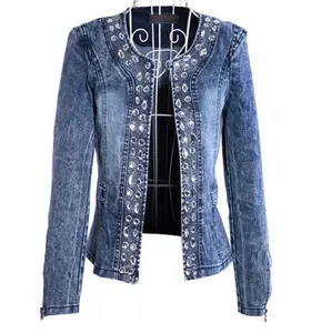Женская джинсовая куртка, стразы с блестками, винтажный стираемый кардиган