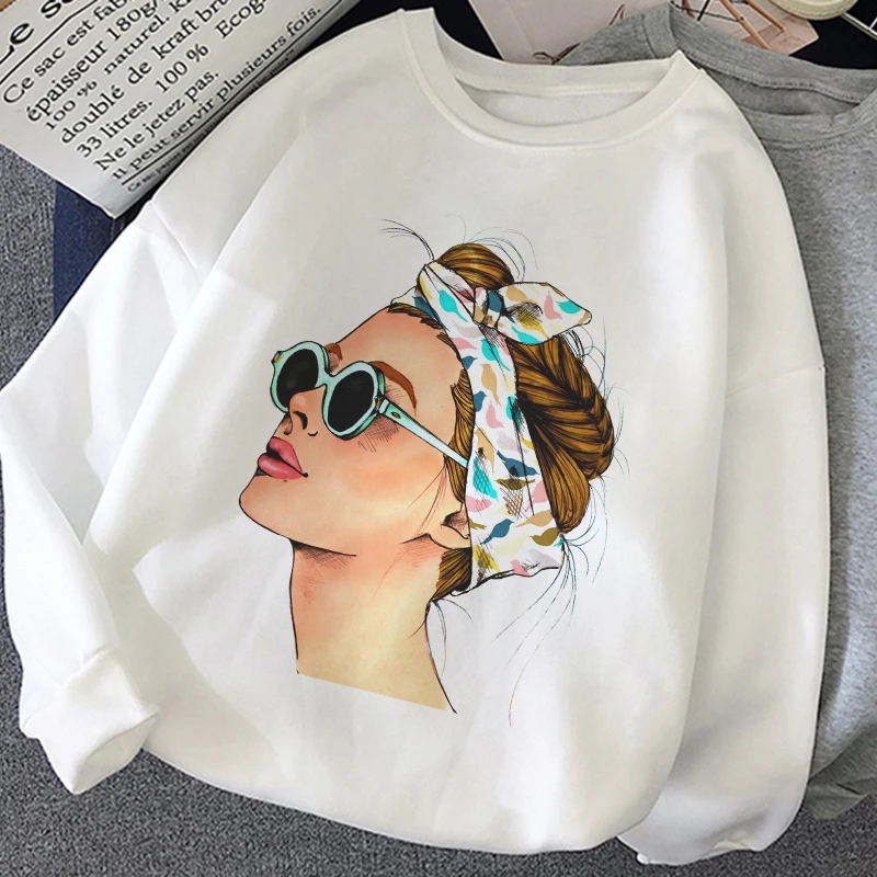 Green Turban Beauty Graphic Print Moletom Clothes 2020 New Fashion Casual Women Hoodies Harajuku Aesthetic White Tops Sweetshirt