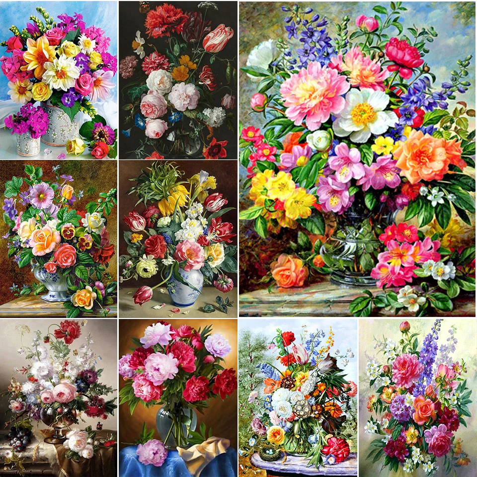 

5D Diamond Painting Kit Flowers Vase Cross Stitch Full Square Round Drill Embroidery Mosaic Rhinestone Diy Home Decor Picture