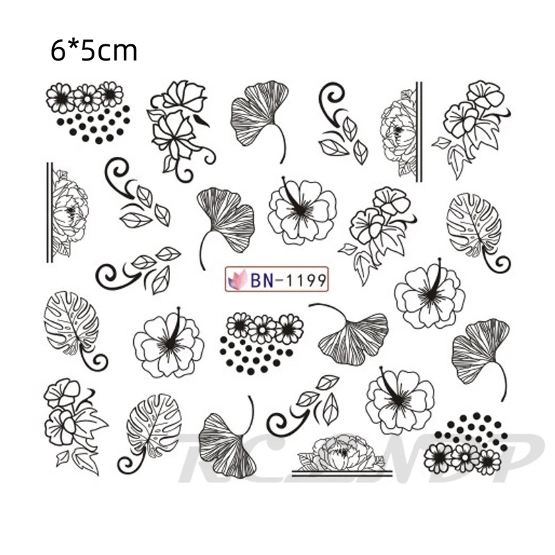 Водная наклейка для украшения ногтей слайдер гинкго лист Цветы эскиз дизайн