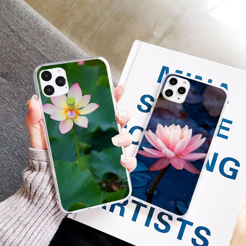 

Lotus Flowers pattern Phone Case Transparent for iPhone 7 8 11 12 13 mini pro X XS XR MAX Plus