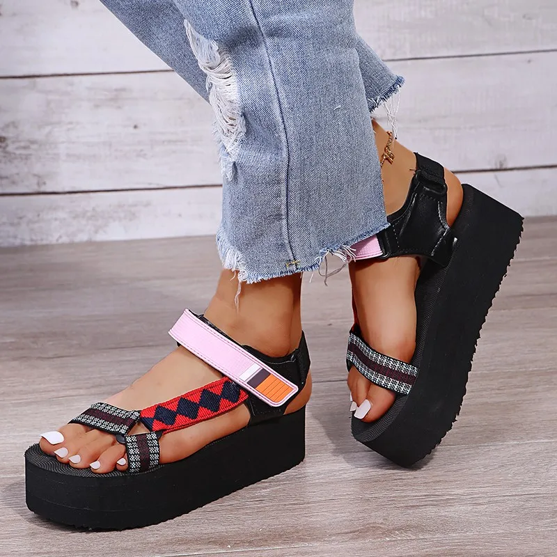 

2021 Med Heel Casual Comfy Rome Sandals Female Solid Buckle Open Toe Platform Shoes Comfortable Women's Sandals Big Size 43