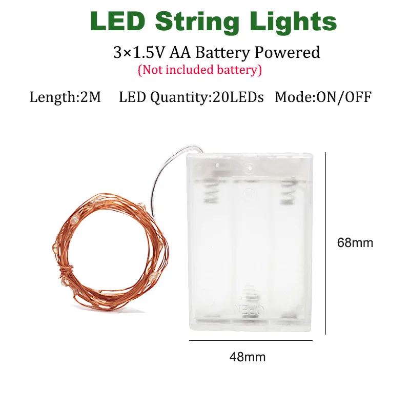 2M 3AA copper Wire Сказочный светильник s Led медный 1-10 м Рождественская лампа CR2032 кнопка батареи светодиодный светильник-Гирлянда для украшения рождества и свадьбы - Испускаемый цвет: 2M 3AA copper Wire