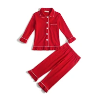 kids clothing 100 cotton plain cute red pajamas winter with ruffle baby girl christmas boutique home wear full sleeve pjs