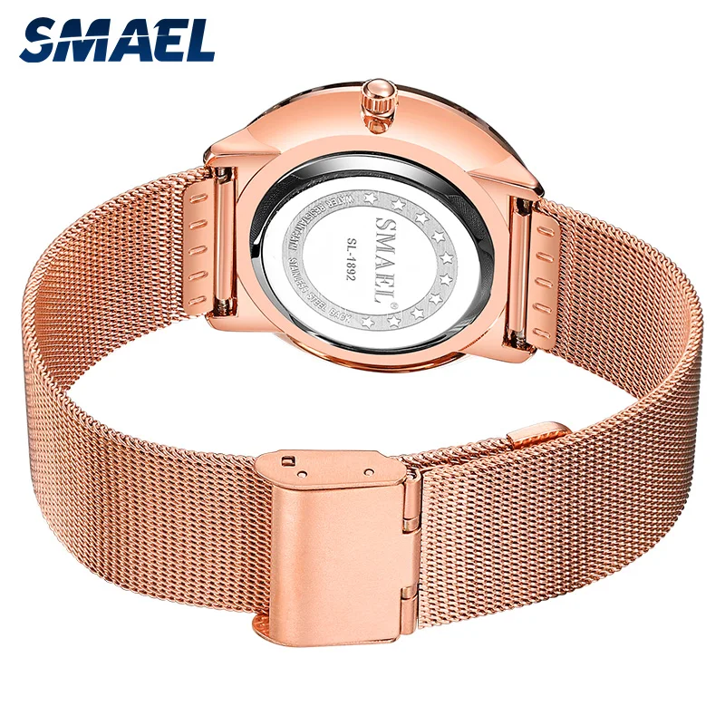 

SMAEL Women Watches Top Brand Luxury Ultra-thin Stainless Steel Mesh Rose Gold Waterproof Ladies Watch Dropshipping Reloj Mujer