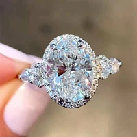 trendy big dazzling oval geometric crystal ladies ring with zircon rhinestone for women party wedding engagement jewelry