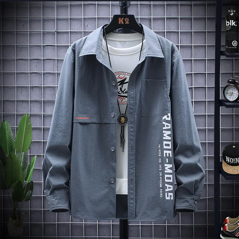 

Fashion frock shirt men's autumn winter 2021 new Korean youth student casual loose Print Shirt