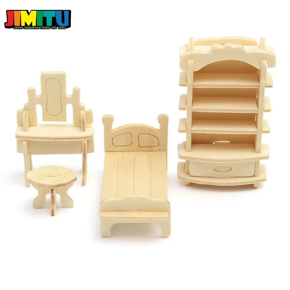 JIMITU 34 шт./компл. DIY Детский развивающий кукольный домик мебель 3D Деревянный пазл