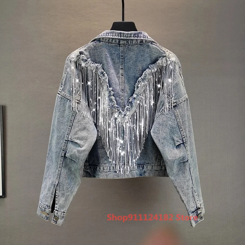 

Джинсовая куртка женская весна-осень Новый стиль Горячая Распродажа европейские модные товары свободный и тонкий короткий топ с кисточкам...