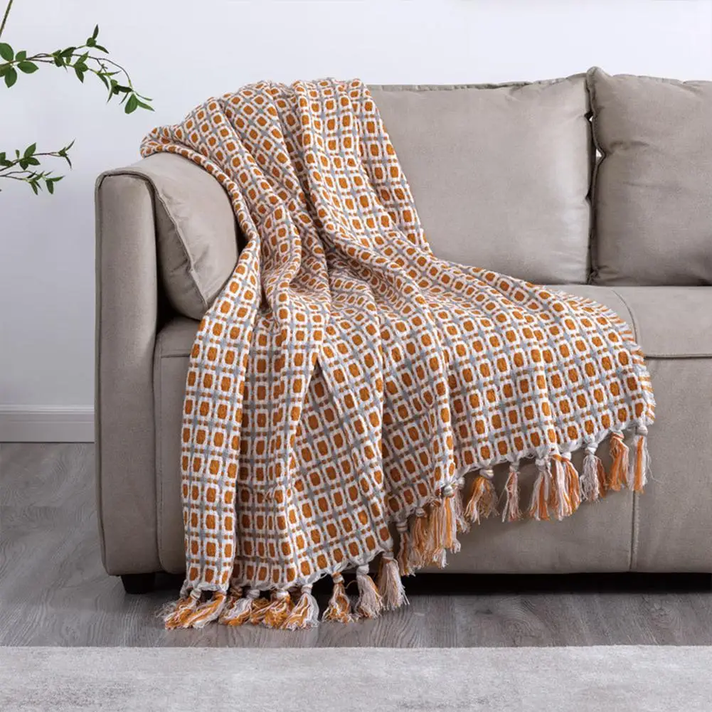 

Knitted Blanket Soild Color Sofa Throw Blanket With Tassels Travel Napping Blanket Shawl Office Siesta Air-condition bedding
