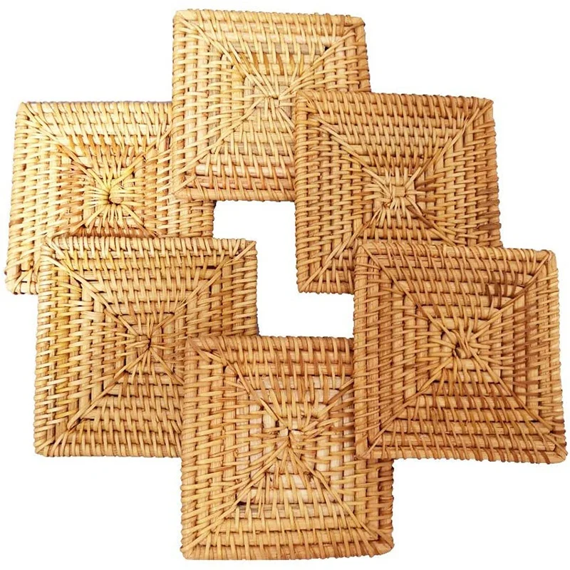 

Coasters For Drinks,Handmade Square Rattan Drink Coaster-Rustic Style Decor Coaster For Dining Room Or Living Room