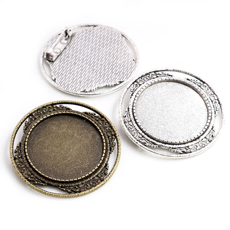 

5pcs 30mm Inner Size Antique Silver Plated and Bronze Brooch Pin Classic Style Cabochon Base Setting