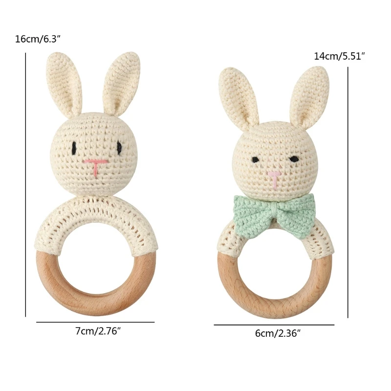 

Baby Wood Teether Ring DIY Crochet Bunny Rattle Soother Bracelet Teething Molar